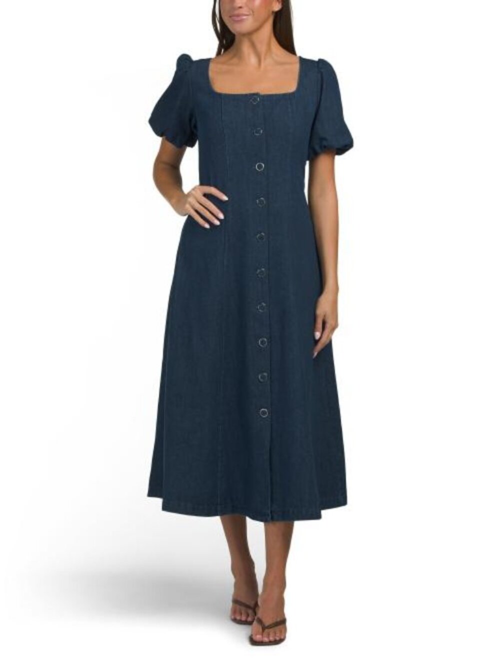 ZOE & CLAIRE Short Sleeve Denim Maxi Dress